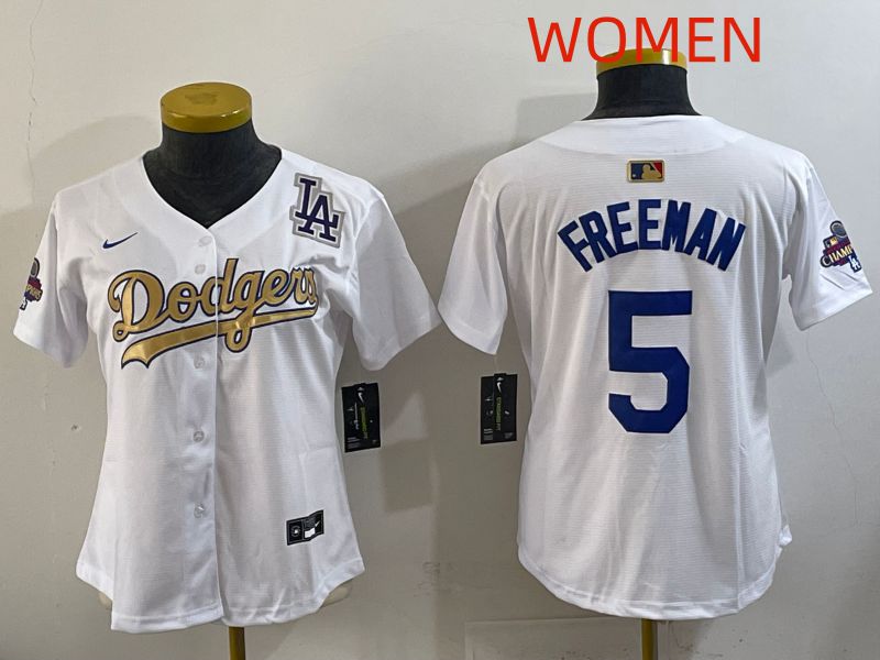 Women Los Angeles Dodgers #5 Freeman White Champion edition Nike MLB Jersey style 005